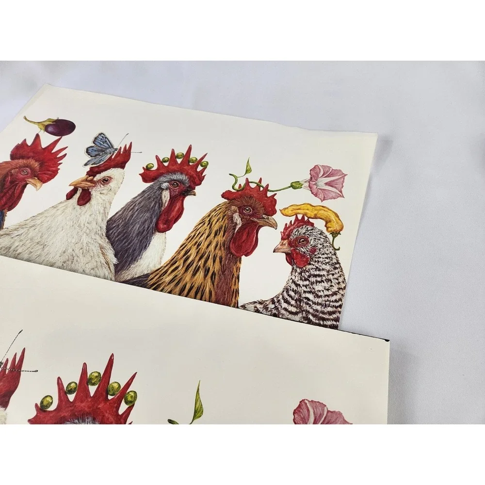 Hester Cook Chicken Social 24 Paper Placemats Farm House Hens‎ Art Food 18